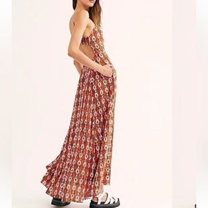 NWT Free People Boho Milana Orange Printed Maxi Dress with Open Back Sz 0